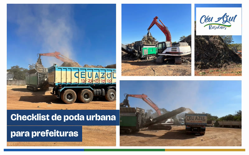 Cartão do checklist de poda urbana para prefeituras com fotos reais da operação